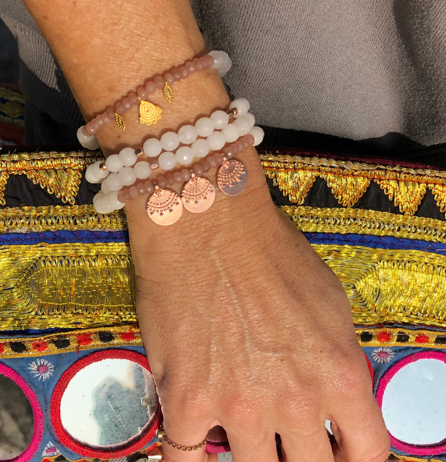 Edelstein Armband zum Wickeln aus geschliffenen echten Jade Edelstein und rose Achaten.