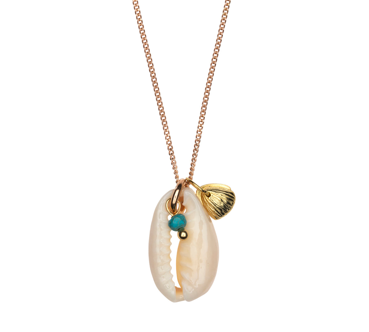 Shell necklace cowrie shell rose gold turquoise – hoffnungstraeger