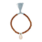 Shanti Bracelet Sandalwood Stretch, Cowrie &amp; Aquamarine 