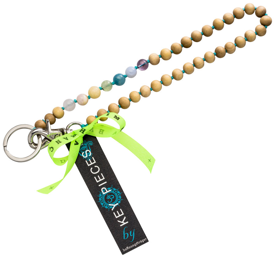 Schlüsselanhänger Perlen und Chakra Edelsteinen als Yoga Geschenk.