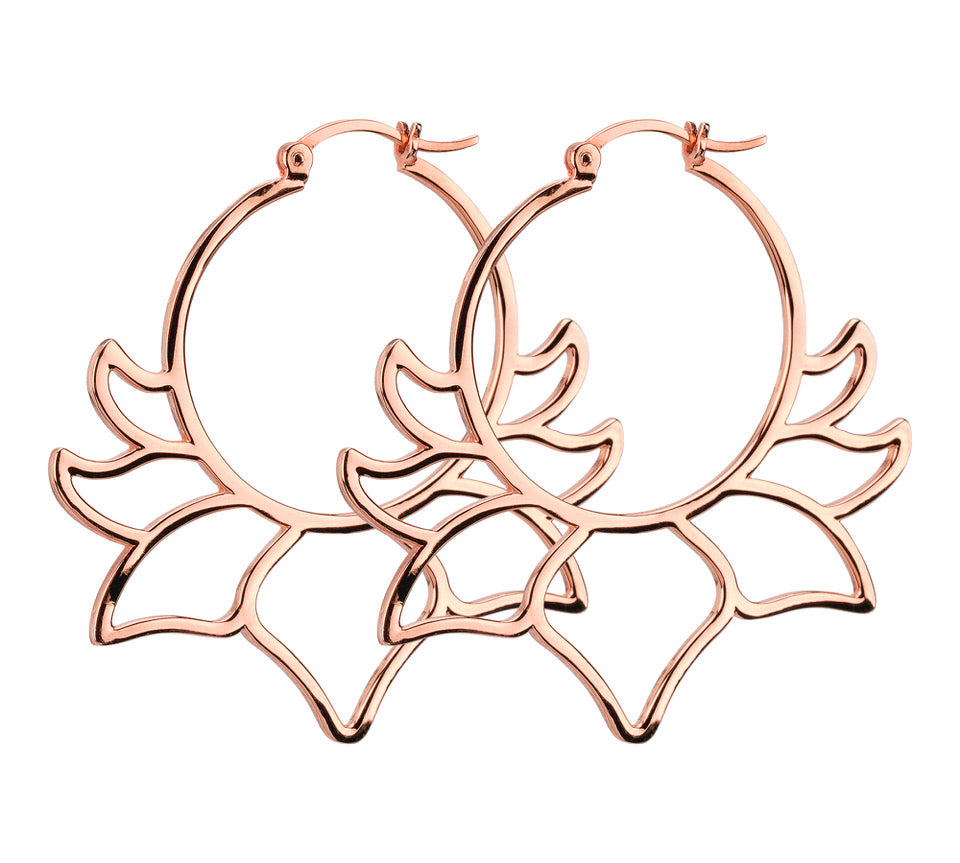 Große Lotus Creolen Ohrringe aus rosévergoldetem 925er Silber.,
