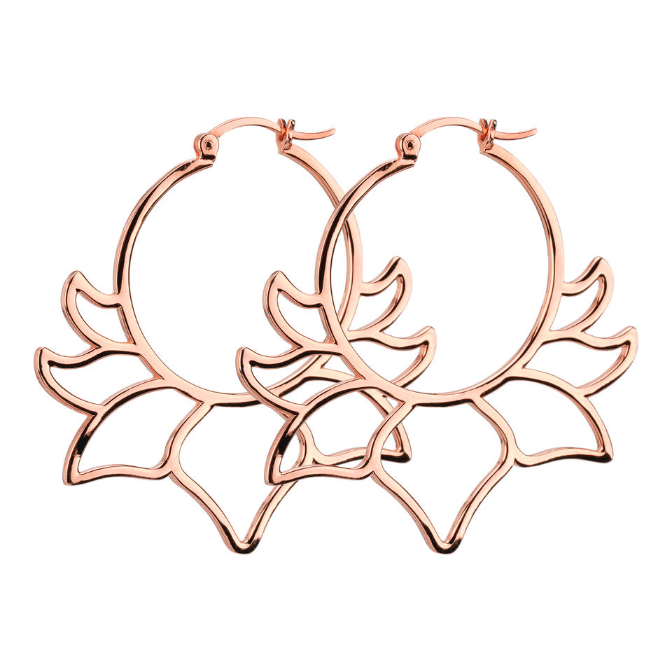 Große Lotus Creolen Ohrringe aus rosévergoldetem 925er Silber.,