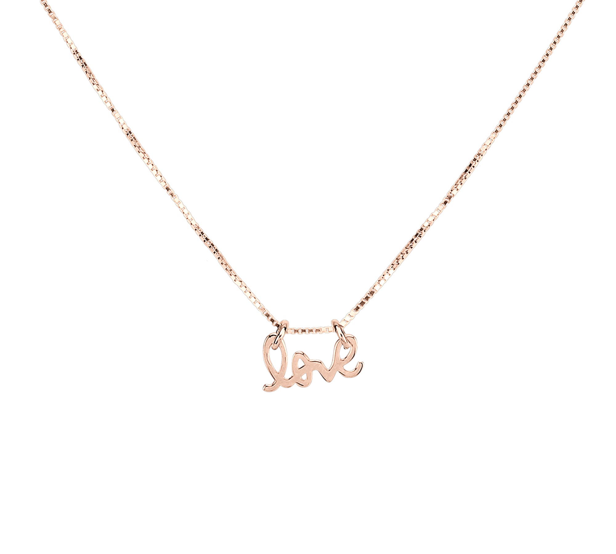 LOVE Kette aus 925 Silber Rosévergoldet. Schriftzug Kette. Liebe und Selbstliebe Aktivierung. 40 cm. 