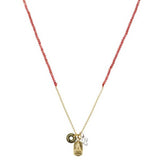 Kette mit Koralle und 925 Silber 18K vergoldeter Kette im Mix. Mit Buddha und OM Anhänger. 