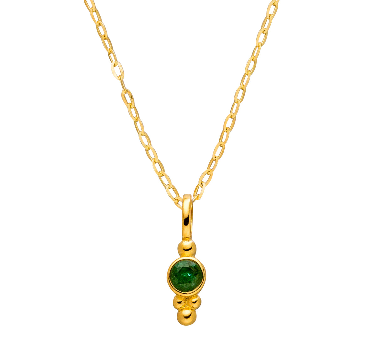 Geburtsstein Kette Mail mit grünem Smaragd an Gold- und Silberkette in verschiedenen Längen.