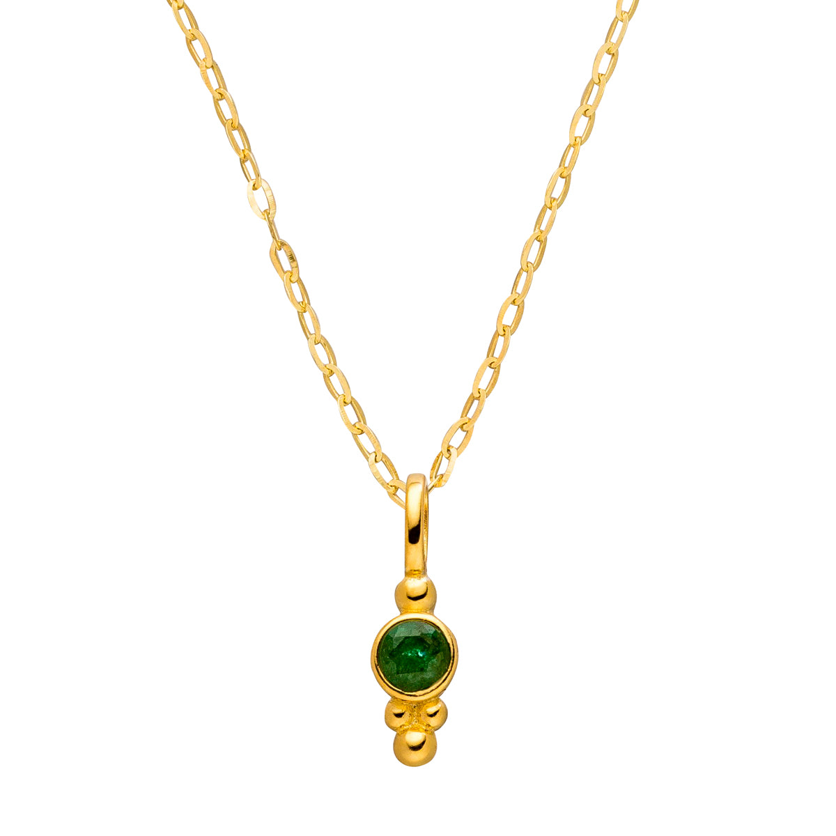 Geburtsstein Kette Mail mit grünem Smaragd an Gold- und Silberkette in verschiedenen Längen.