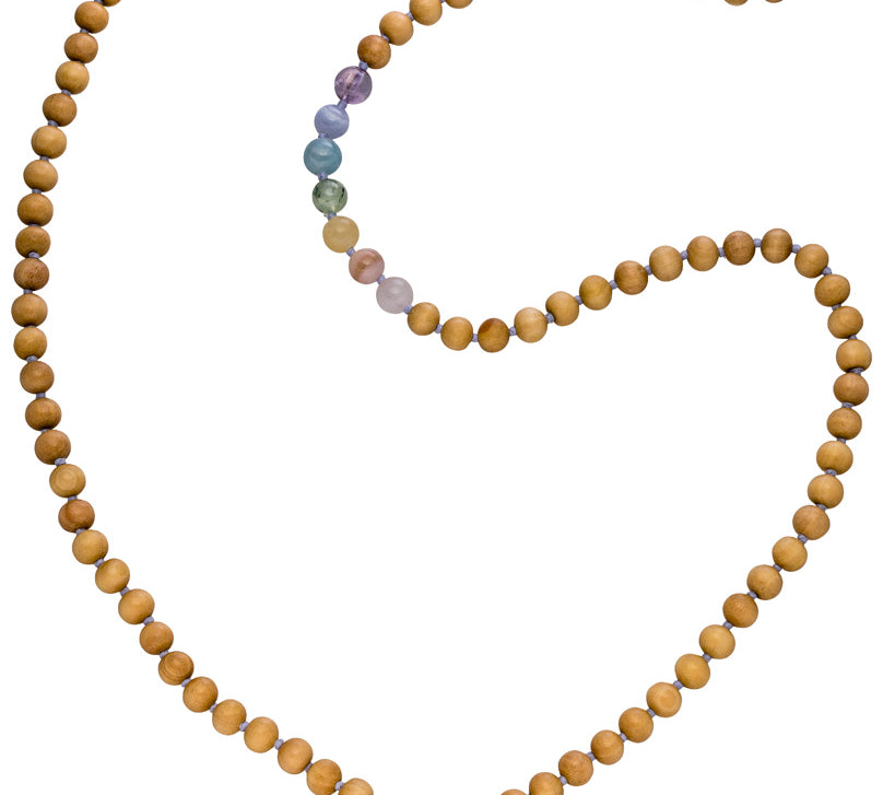 Mala Kette mit Chakra Steinen und Herz Anhänger in Rosévergoldet.
