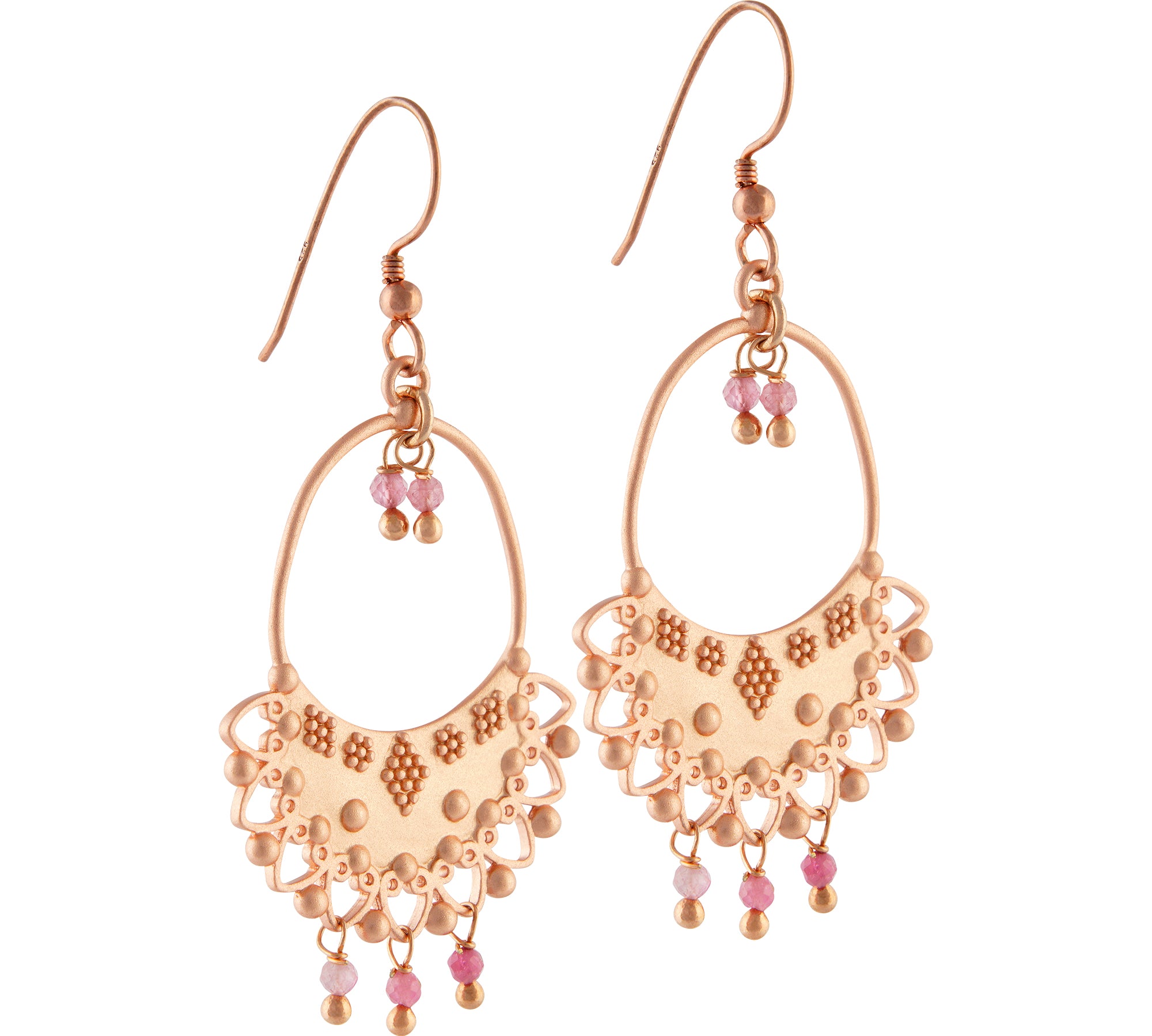 Mond Ohrringe indisch mit Halbmond und Edelsteinen aus Silber rosévergoldet.