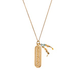 Mantra Kette mit Om Mani Padme Hum Gravur aus 18K vergoldetem Silber. Echte Citrin Edelsteine. Yoga Kette für Mitgefühl.