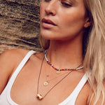 Yoga Kette mit Auge Amulett Anhänger in 925 Silber vergoldet und Edelsteinen.