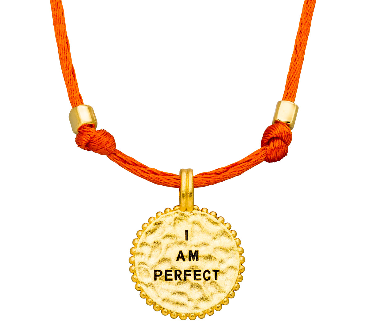 Verstellbare Amulett Kette in Orange und 925er Silber vergoldet.