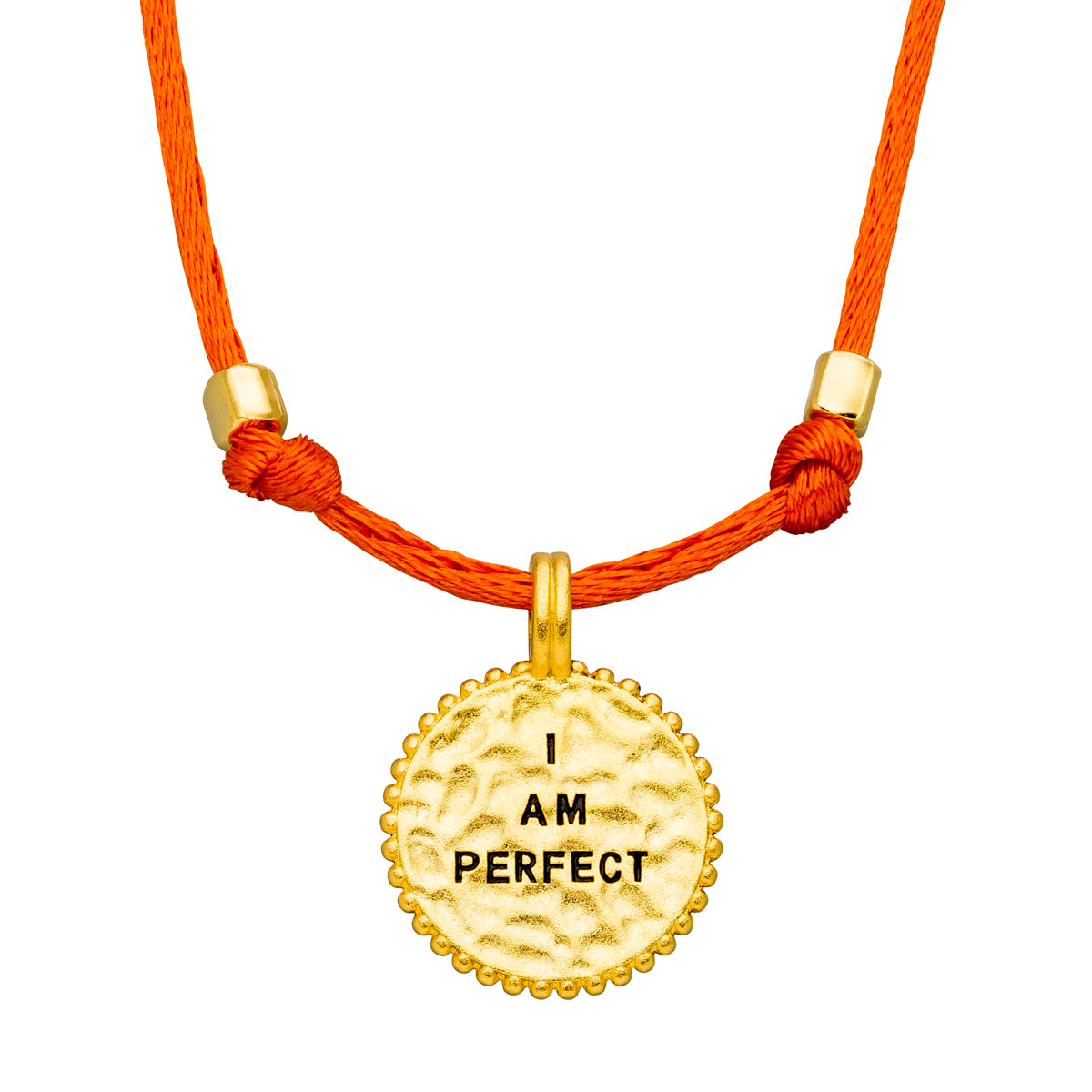 Verstellbare Amulett Kette in Orange und 925er Silber vergoldet.