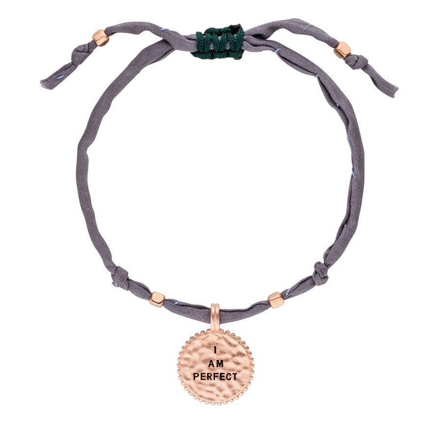 Zijden armband "I am perfect", grijs