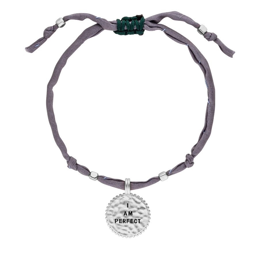 Zijden armband "I am perfect", grijs