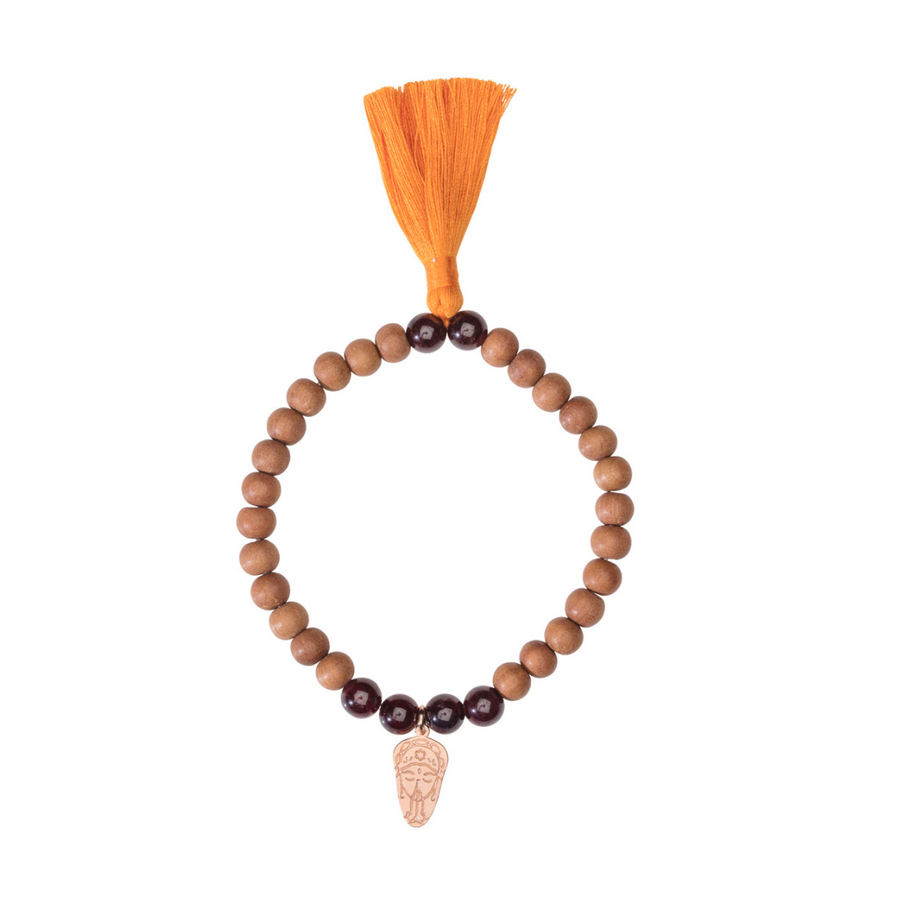 Pulsera Shanti Stretch de Sándalo, Namasté y Granate