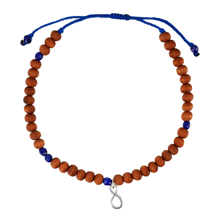 Shanti Bracelet Sandalwood Macrame, Infinity Lapis Lazuli
