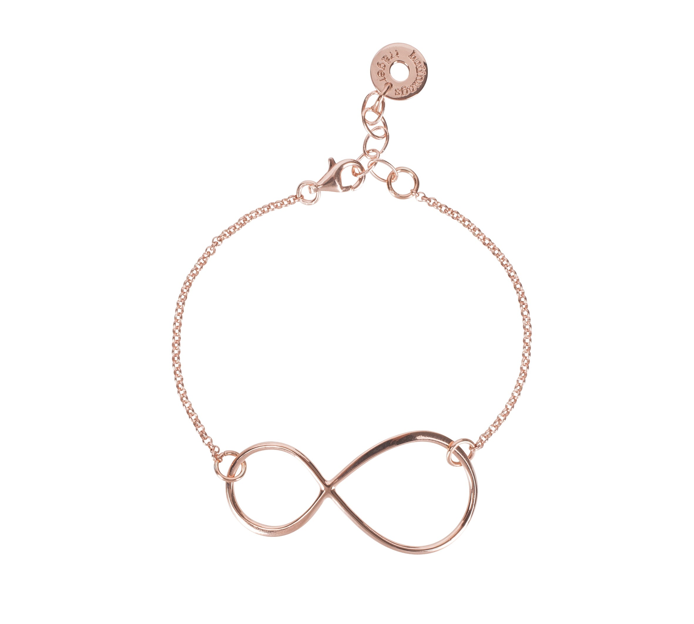 Infinity Armband mit Verlängerungskette aus 925 Silber Rosévergoldet.