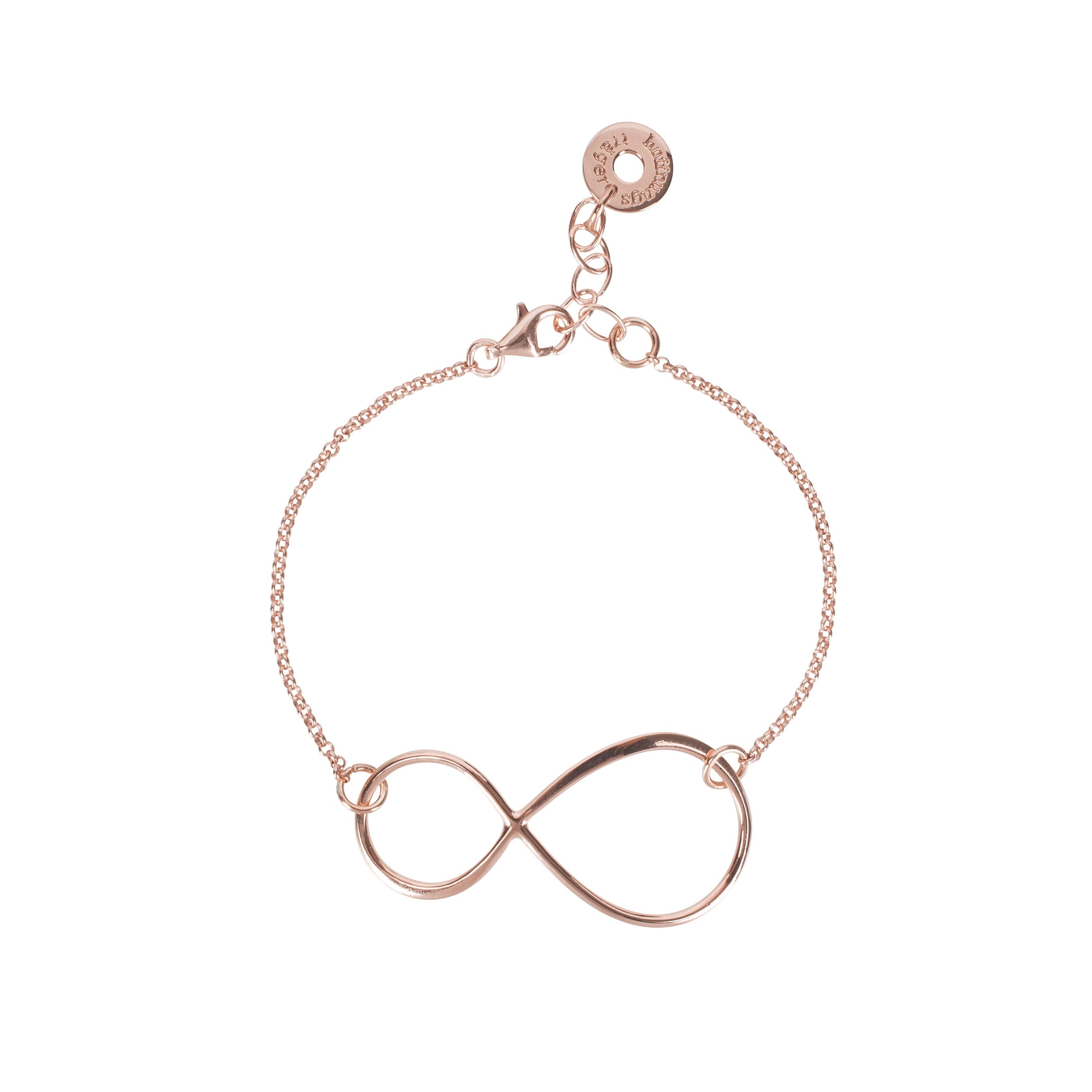 Infinity Armband mit Verlängerungskette aus 925 Silber Rosévergoldet.