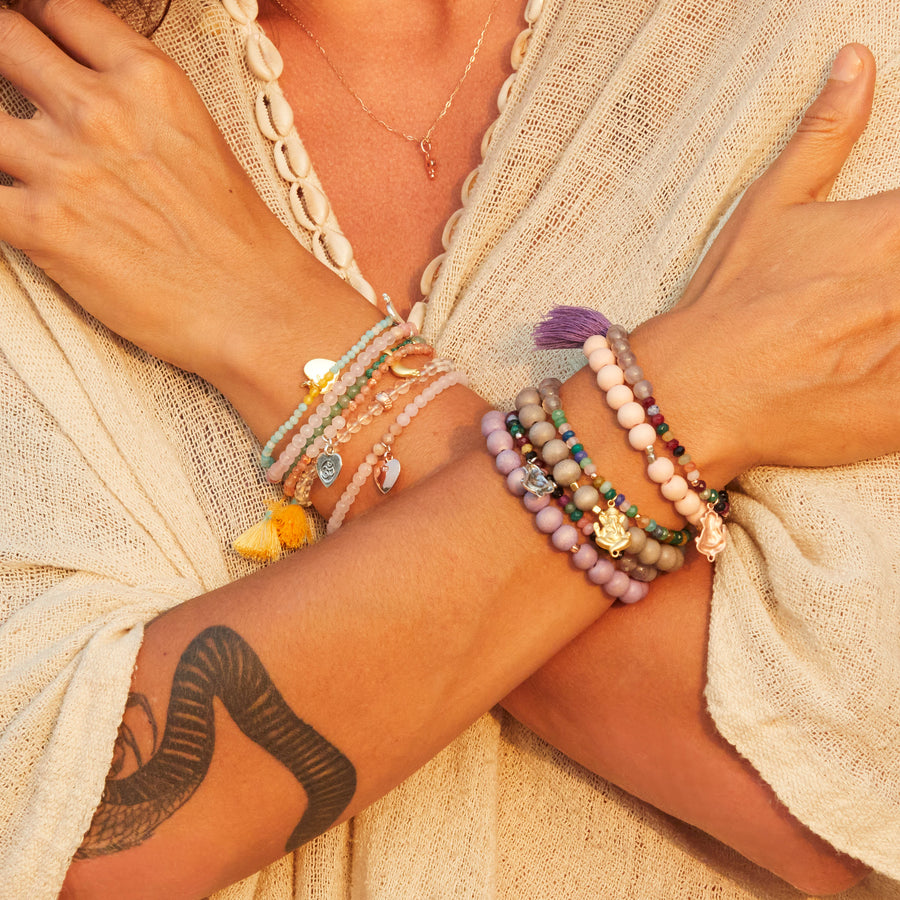 "Sound of the Heart", finely cut amazonite, gold