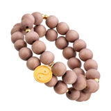 Holzperlen Armband mit Vintage Wood Perlen und 925 Silber 18K vergoldetem Yin & Yang Anhänger. Wickelarmband. Ca. 39 cm.