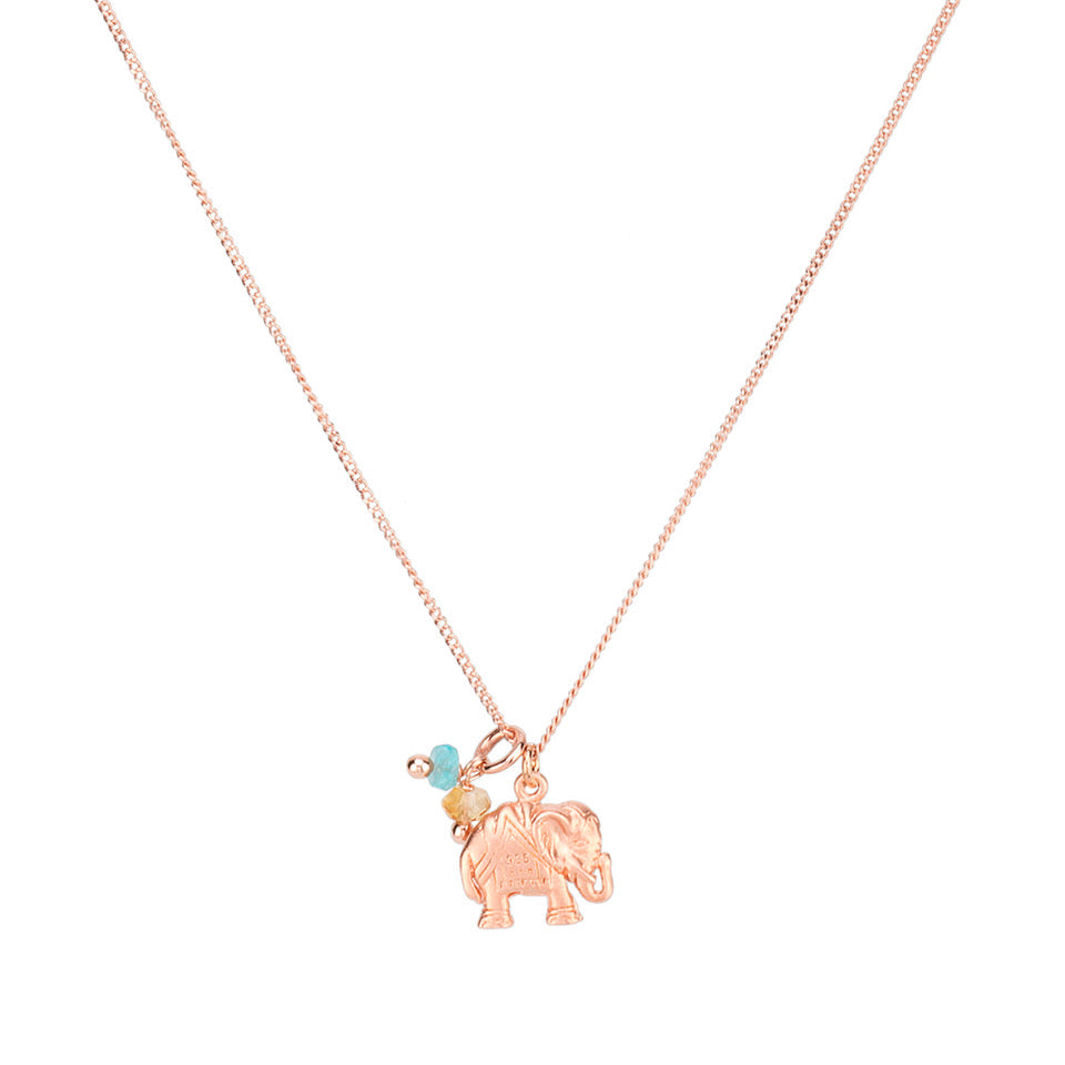 Elefant Kette 45 cm lang mit Elefant Anhänger und Citrin Anhängern.