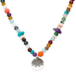 Bunte Edelsteine Choker Kette und Sterlingsilber Anhänger Sonne