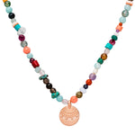 Bunte Choker-Kette mit echten Edelsteinen und Rose Gold Anhänger.