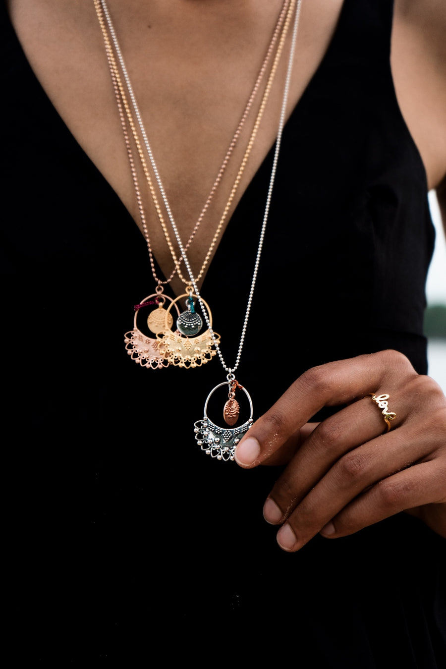Long moon phases Lovechain silver-rosé mix