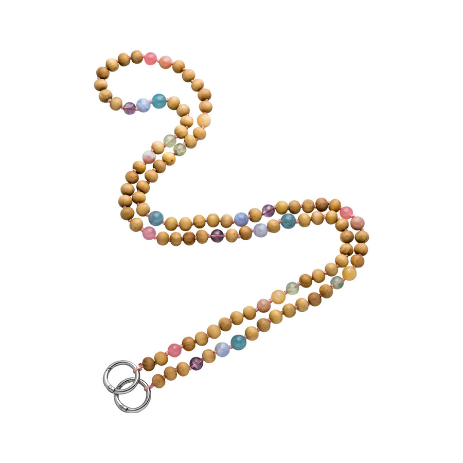 Handykette Perlen aus Sandelholz und Edelstein Perlen in Pastell