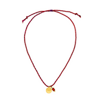 Choker Kette in rot Tönen mit Sonne Münze Anhänger in Goldund Granat Edelstein.