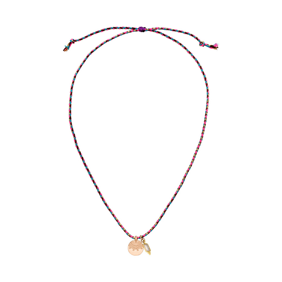 Transformations-Kette Choker innere Sonne in rosévergoldet mit Makramee Verschluss