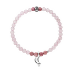 Mala Armband Rosenquarz  und Rhodonit Edelsteine mit 925er Silber Mond Anhänger.
