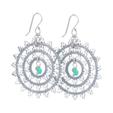 Boho Ohrringe mit Wheel of Karma Anhänger aus 925 Silber.