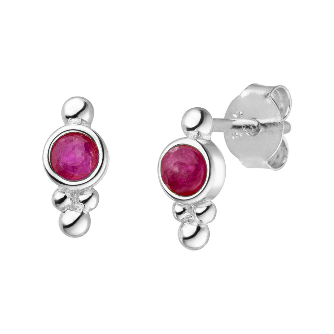 Geburtsstein Ohrringe Juli pinker Rubin in 925er Silber.