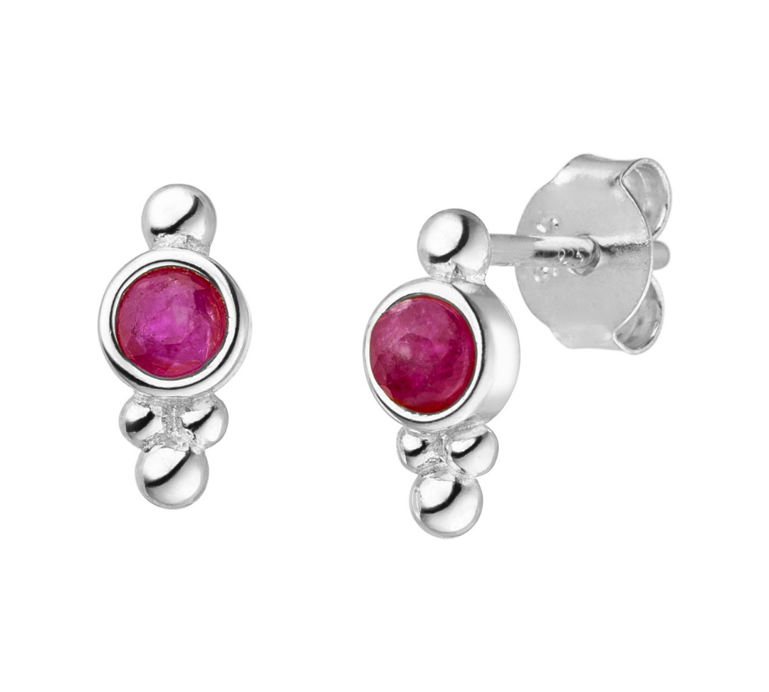 Geburtsstein Ohrringe Juli pinker Rubin in 925er Silber.